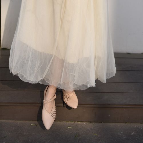 阿木原创复古尖头单鞋女手工真皮编织女鞋玛丽珍鞋2688-136主图