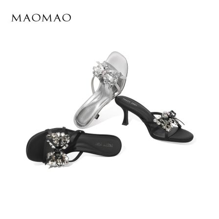 【跟高7CM】2026春季新款细跟高跟一脚蹬时尚百搭单鞋漏趾女