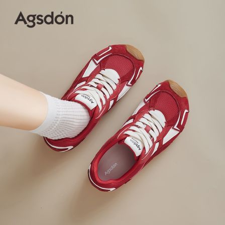 W153144红色德训鞋女2025新款夏季薄网面透气芭蕾阿甘鞋运动休闲