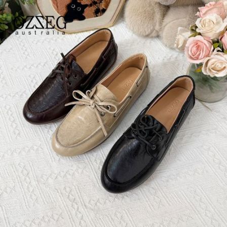 OZZEG2026奥泽格春季新款真皮做旧软底软面乐福鞋豆豆鞋26C61