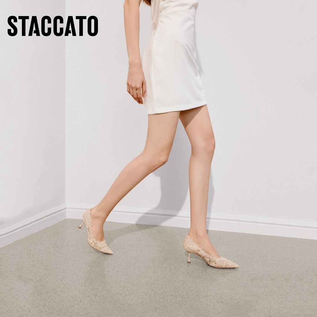 思加图2026春季新款Burano蕾丝岛高跟鞋婚鞋单鞋女ED335AQ6主图