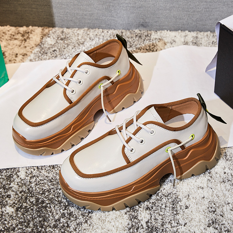 春秋纯色乐福鞋高跟（6-8CM）皮鞋厚底增高女鞋3609主图