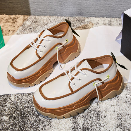 春秋纯色乐福鞋高跟（6-8CM）皮鞋厚底增高女鞋3609