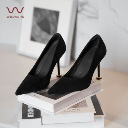 吴大叔春季新款气垫缓震高跟鞋真皮尖头时尚法式百搭细跟气质单鞋
