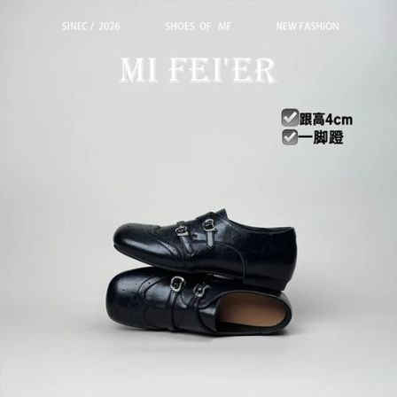 牛皮版~内增高巴洛克2026春复古百搭鞋子女款方头金属扣乐福皮鞋