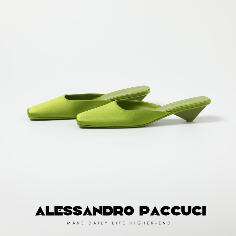 AP洛哥42041XT 【丝履】桑蚕丝鞋面方头三角跟半包拖鞋多色时尚拖鞋主图