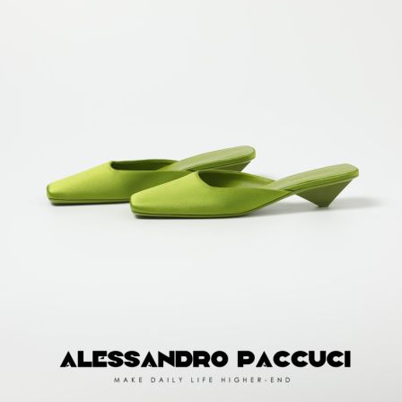 AP洛哥42041XT 【丝履】桑蚕丝鞋面方头三角跟半包拖鞋多色时尚拖鞋