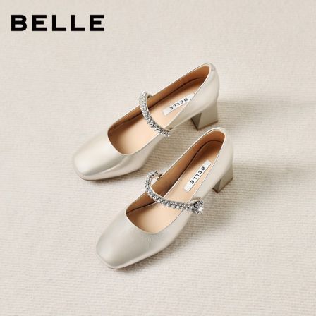 【百丽】百丽白月光真皮玛丽珍鞋女鞋26春季新款粉彩风浅口单鞋