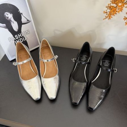 跟高4CM~新款一字带浅口单鞋拱形跟内增高法式简约玛丽珍通勤百搭