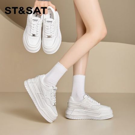 星期六6cm厚底增高羊皮内里擦色小白鞋女2026年新款休闲百搭女鞋