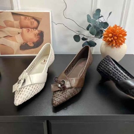 【Timelesss】2026春季新款透气网面编制气质百搭尖头浅口单鞋4cm