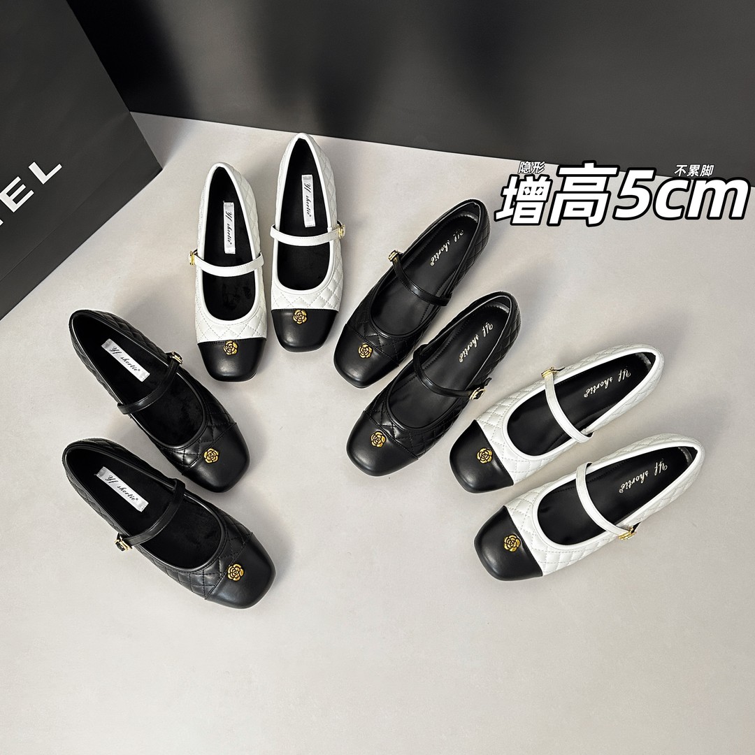 2026年新款法式方头山茶花小个子增高5厘米不累脚舒适气质女鞋主图