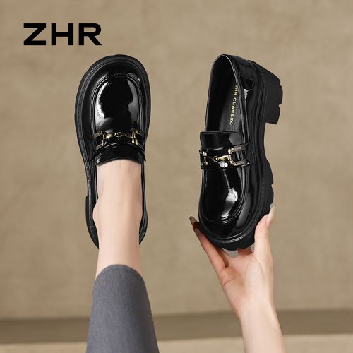 ZHR/则则乐福鞋女春季新款厚底增高亮晶晶jk小皮鞋百搭裙子专用鞋主图