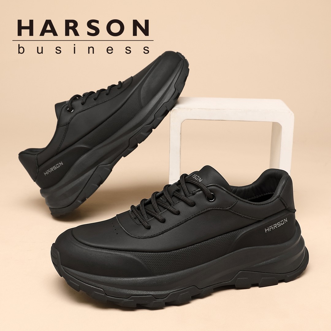 Harson/哈森头层牛皮春季男鞋2026新款真皮运动休闲厚底板鞋透气主图