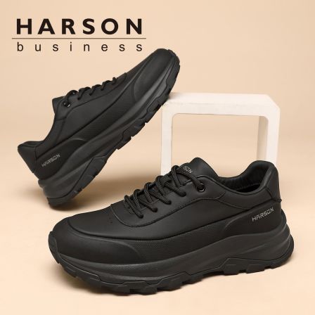 Harson/哈森头层牛皮春季男鞋2026新款真皮运动休闲厚底板鞋透气