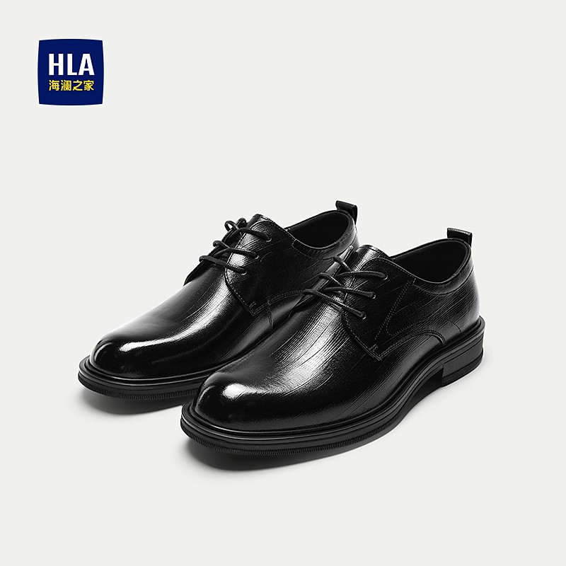 【头层牛皮】HLA海澜之家正装皮鞋真皮男25新抽绳系商务纯色鞋子男主图