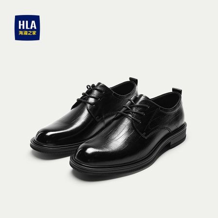 【头层牛皮】HLA海澜之家正装皮鞋真皮男25新抽绳系商务纯色鞋子男