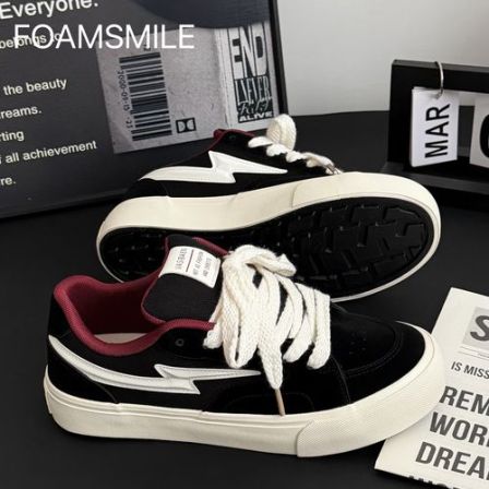Foamsmile| 2026潮男酷帅春季痞帅街头风闪电厚底百搭小众板鞋男