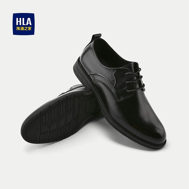 【圆头系带】HLA海澜之家正装皮鞋男25新橡胶底商务透气鞋子男主图