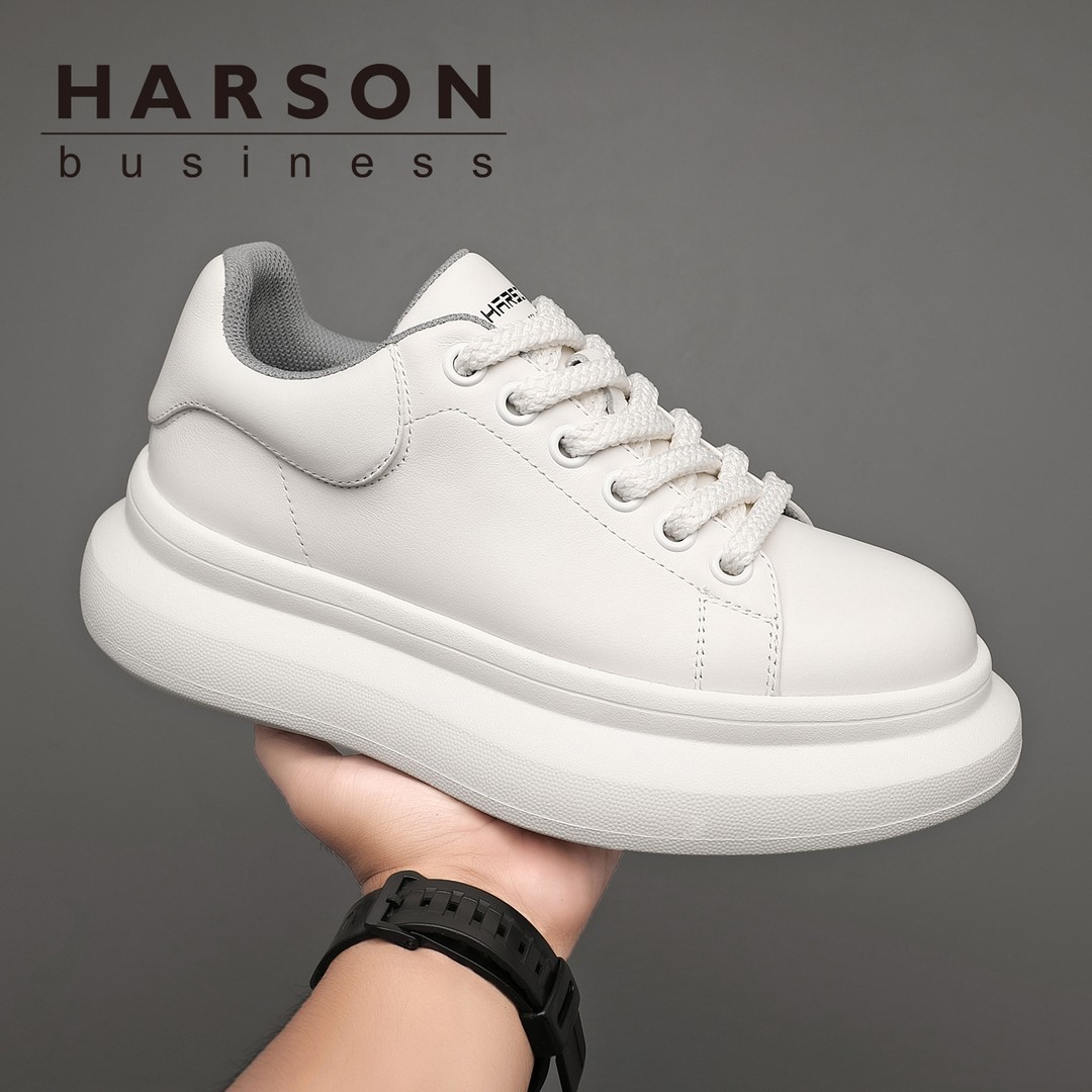 Harson/哈森【头层牛皮】男鞋春季透气运动休闲鞋真皮板鞋小白鞋男主图