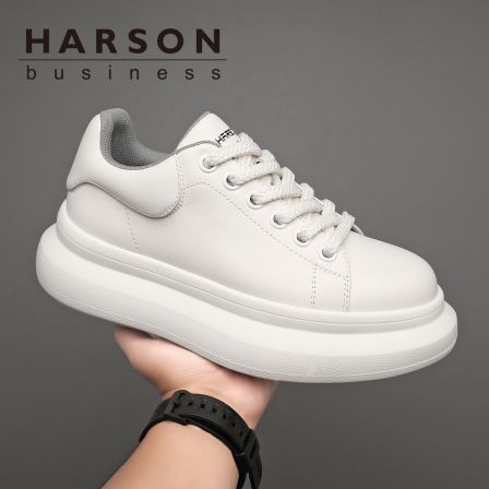 Harson/哈森【头层牛皮】男鞋春季透气运动休闲鞋真皮板鞋小白鞋男
