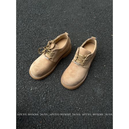 厚底反绒低帮增高男鞋休闲通勤英伦风男士大黄靴德比鞋#