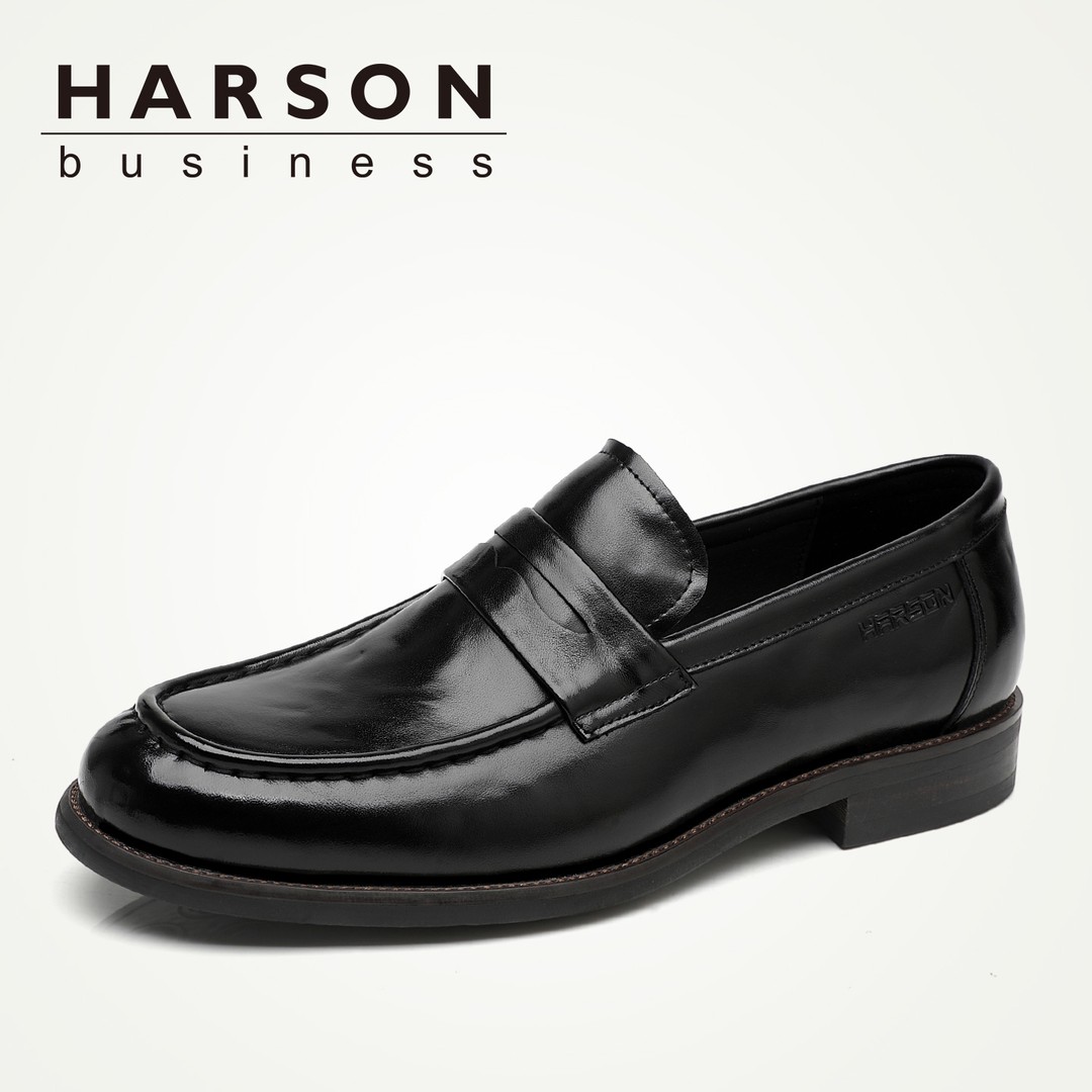 哈森头层牛皮春季休闲皮鞋男一脚蹬豆豆鞋百搭真皮乐福鞋耐磨男鞋主图