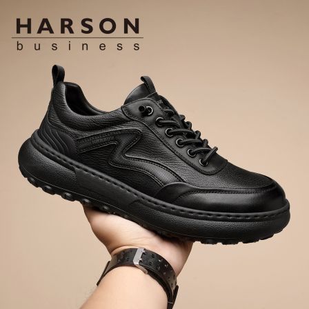 Harson/哈森头层牛皮春季一脚蹬男鞋百搭透气真皮休闲鞋男潮鞋子
