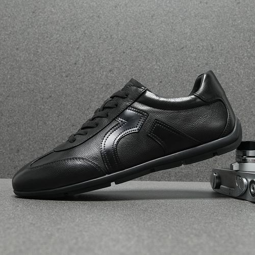 2026春季新款德训鞋男真皮黑色潮牌高端休闲皮鞋软牛皮豆豆板鞋男主图