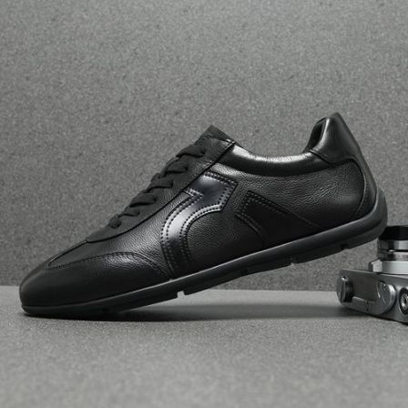 2026春季新款德训鞋男真皮黑色潮牌高端休闲皮鞋软牛皮豆豆板鞋男