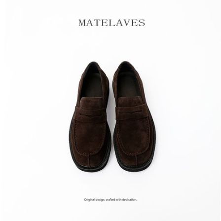 老钱风乐福鞋男款德比鞋增高一脚蹬方头真皮复古反绒透气休闲皮鞋