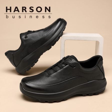 Harson/哈森头层牛皮男鞋春季百搭厚底商务休闲皮鞋男真皮休闲鞋