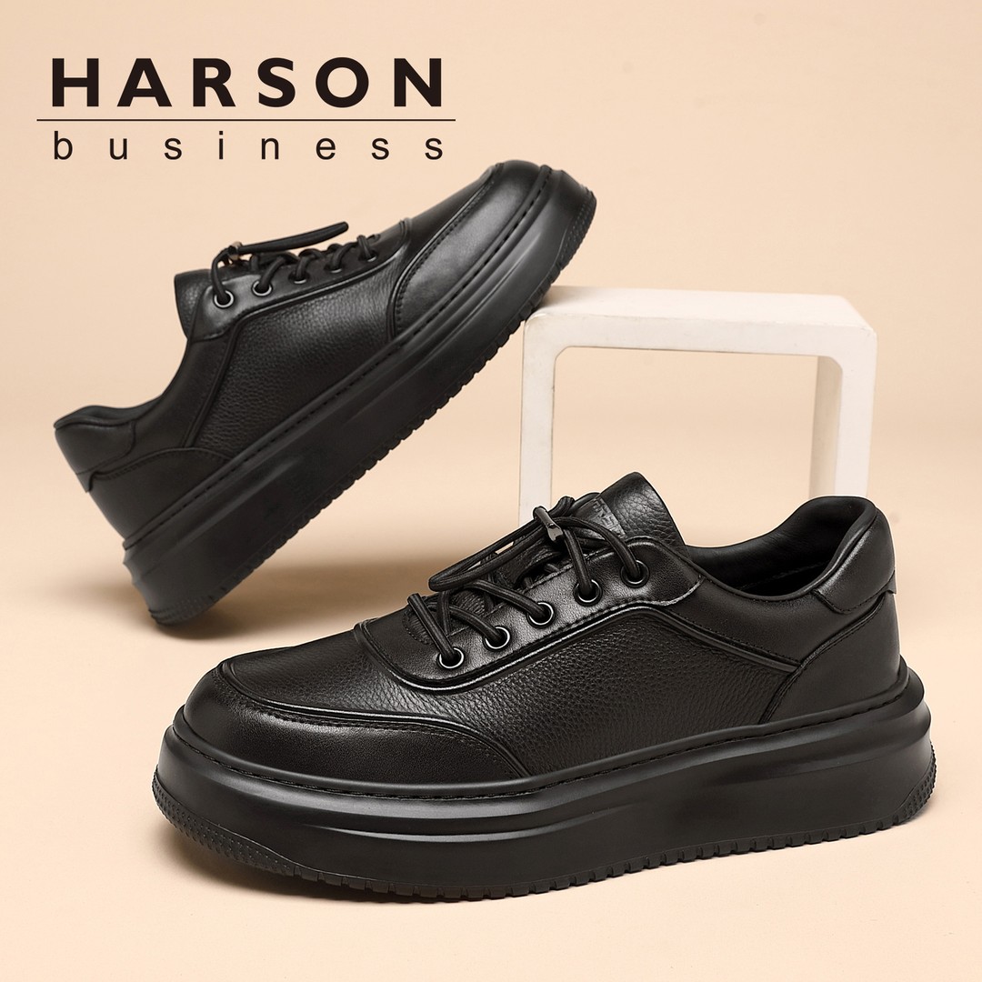 哈森头层牛皮一脚蹬男鞋春季运动休闲鞋男真皮百搭厚底透气板鞋潮主图
