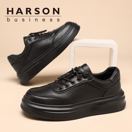 哈森头层牛皮一脚蹬男鞋春季运动休闲鞋男真皮百搭厚底透气板鞋潮