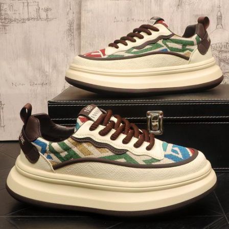 国风刺绣重工时尚板鞋男鞋2026新款厚底增高透气休闲运动鞋国潮流