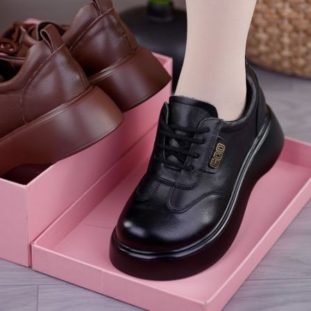 头层牛皮四季系带胶粘圆头单鞋厚底皮鞋鞋子