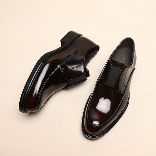 英伦商务休闲时尚百搭一脚蹬亮面乐福鞋春秋透气黑色轻奢高端皮鞋主图