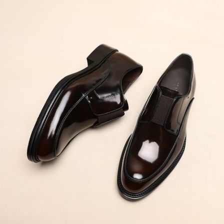 英伦商务休闲时尚百搭一脚蹬亮面乐福鞋春秋透气黑色轻奢高端皮鞋