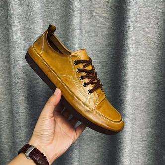 固特异工艺马皮水洗复古做旧乐福鞋系带休闲鞋真皮男鞋男士男款