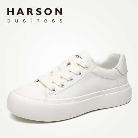 Harson/哈森头层牛皮春季休闲皮鞋男真皮板鞋百搭小白鞋厚底男鞋