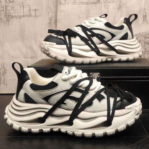 时尚绑带拼色夏季透气网面鞋男士原创小众个性厚底增高休闲老爹鞋主图