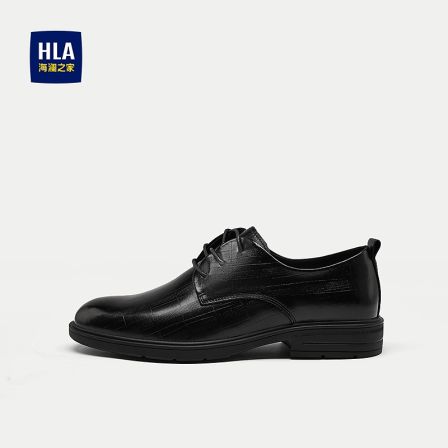 【格纹压印】HLA海澜之家皮鞋黑色男25新系带圆头德比商务正装鞋子