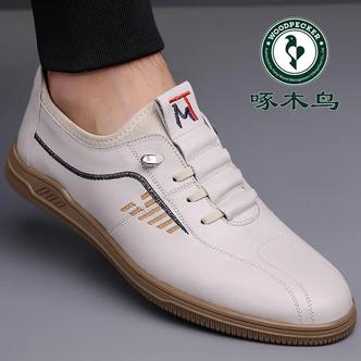 啄木鸟男鞋2026新款牛皮休闲皮鞋男韩版百搭鞋子男豆豆鞋英伦鞋潮主图