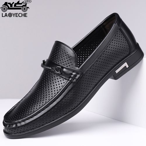 老爷车男士夏季洞洞时尚潮流舒适透气软底镂空商务爸爸鞋休闲皮鞋主图