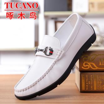 啄木鸟男鞋男士真软皮底皮鞋男休闲软底驾车夏季透气小白鞋子英伦主图