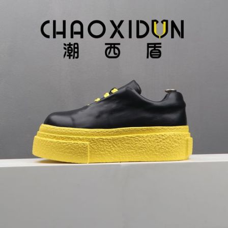 潮西盾CHAOXIDUN头层牛皮男鞋厚底休闲增高男士小白鞋透气低帮款