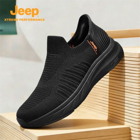Jeep吉普男鞋2026新款网面透气网鞋男一脚蹬休闲运动黑色增高潮鞋