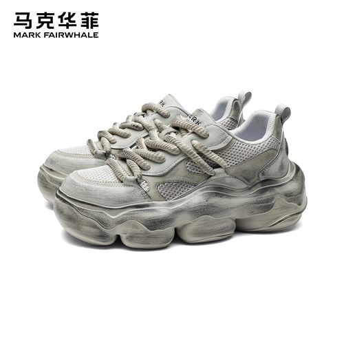 马克华菲爆款擦色脏脏鞋男款增高透气2026新款休闲鞋男士老爹鞋主图