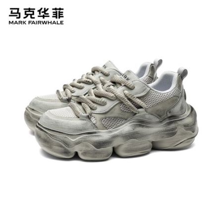 马克华菲爆款擦色脏脏鞋男款增高透气2026新款休闲鞋男士老爹鞋