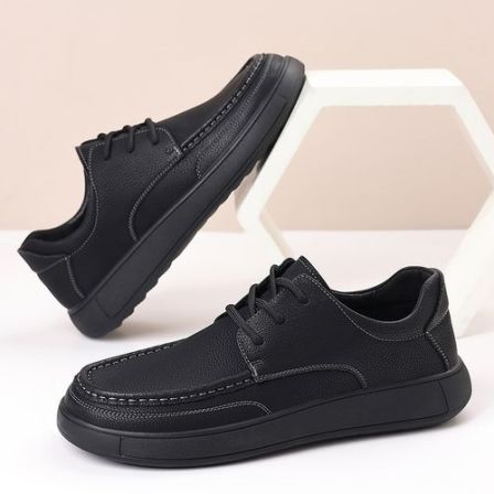 黑色系带厨师软底休闲皮鞋男士商务轻便驾车鞋真皮橡胶底防滑男鞋